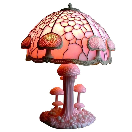 Lampe champignon façon Gallé LED rose et décorative en résine - Circuzen