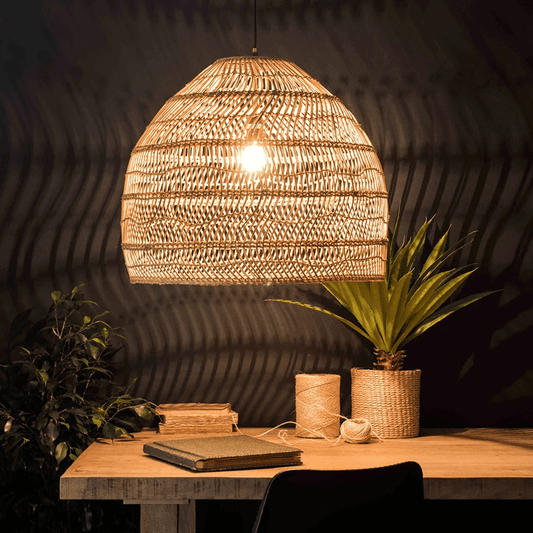 Lampe champignon bois de style chinois en rotin - Circuzen